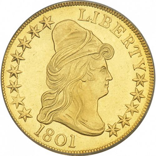 10 dollar Obverse Image minted in UNITED STATES in 1801 (Liberty Cap - Heraldic eagle)  - The Coin Database