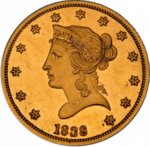 10 dollar Obverse Image minted in UNITED STATES in 1838 (Coronet Head - Old-style head, no motto)  - The Coin Database