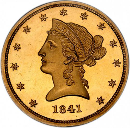 10 dollar Obverse Image minted in UNITED STATES in 1841 (Coronet Head - New-style head, no motto)  - The Coin Database