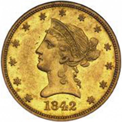 10 dollar Obverse Image minted in UNITED STATES in 1842O (Coronet Head - New-style head, no motto)  - The Coin Database
