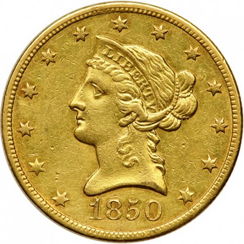 10 dollar Obverse Image minted in UNITED STATES in 1850O (Coronet Head - New-style head, no motto)  - The Coin Database
