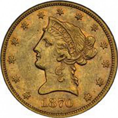 10 dollar Obverse Image minted in UNITED STATES in 1870S (Coronet Head - New-style head, with motto)  - The Coin Database