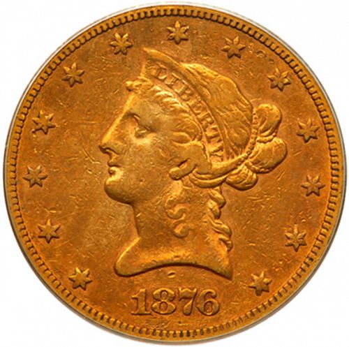 10 dollar Obverse Image minted in UNITED STATES in 1876CC (Coronet Head - New-style head, with motto)  - The Coin Database