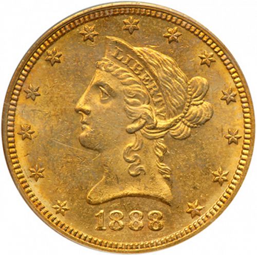 10 dollar Obverse Image minted in UNITED STATES in 1888O (Coronet Head - New-style head, with motto)  - The Coin Database