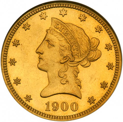 10 dollar Obverse Image minted in UNITED STATES in 1900 (Coronet Head - New-style head, with motto)  - The Coin Database