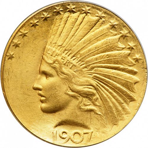 10 dollar Obverse Image minted in UNITED STATES in 1907 (Indian Head - No motto)  - The Coin Database