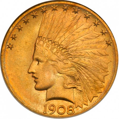 10 dollar Obverse Image minted in UNITED STATES in 1908S (Indian Head - With motto)  - The Coin Database