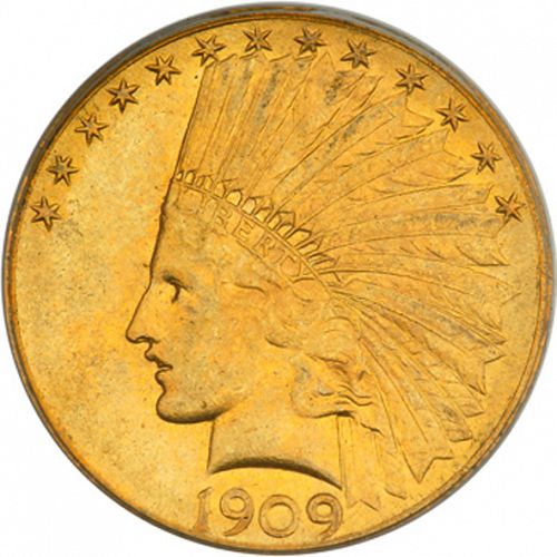 10 dollar Obverse Image minted in UNITED STATES in 1909 (Indian Head - With motto)  - The Coin Database