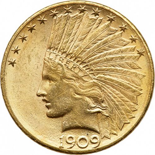 10 dollar Obverse Image minted in UNITED STATES in 1909D (Indian Head - With motto)  - The Coin Database