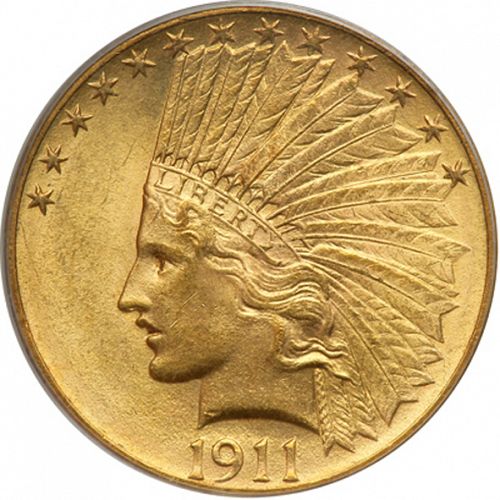 10 dollar Obverse Image minted in UNITED STATES in 1911 (Indian Head - With motto)  - The Coin Database