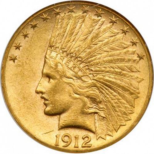 10 dollar Obverse Image minted in UNITED STATES in 1912S (Indian Head - With motto)  - The Coin Database