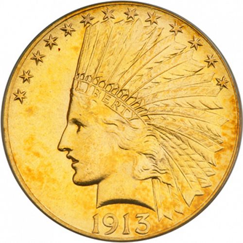 10 dollar Obverse Image minted in UNITED STATES in 1913 (Indian Head - With motto)  - The Coin Database