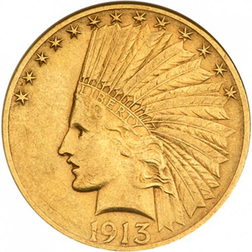 10 dollar Obverse Image minted in UNITED STATES in 1913S (Indian Head - With motto)  - The Coin Database