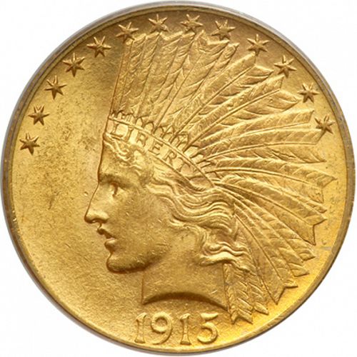 10 dollar Obverse Image minted in UNITED STATES in 1915 (Indian Head - With motto)  - The Coin Database