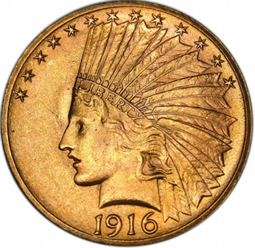 10 dollar Obverse Image minted in UNITED STATES in 1916S (Indian Head - With motto)  - The Coin Database