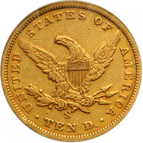 10 dollar Reverse Image minted in UNITED STATES in 1855S (Coronet Head - New-style head, no motto)  - The Coin Database