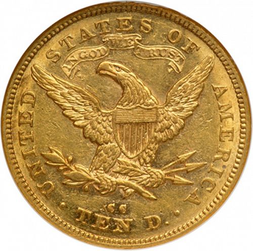 10 dollar Reverse Image minted in UNITED STATES in 1880CC (Coronet Head - New-style head, with motto)  - The Coin Database