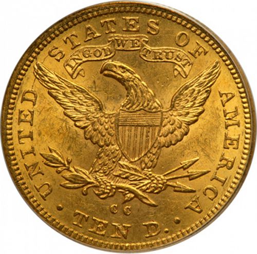 10 dollar Reverse Image minted in UNITED STATES in 1884CC (Coronet Head - New-style head, with motto)  - The Coin Database