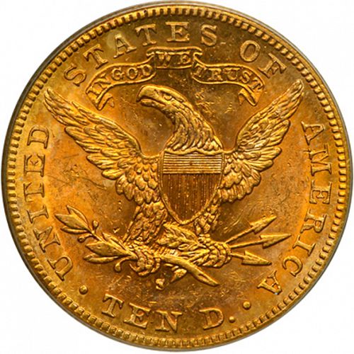 10 dollar Reverse Image minted in UNITED STATES in 1885S (Coronet Head - New-style head, with motto)  - The Coin Database