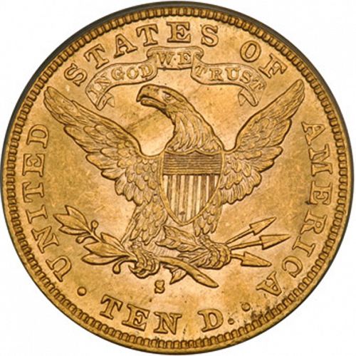 10 dollar Reverse Image minted in UNITED STATES in 1889S (Coronet Head - New-style head, with motto)  - The Coin Database