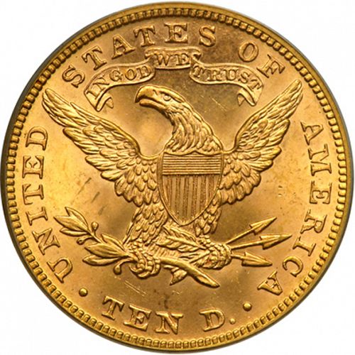 10 dollar Reverse Image minted in UNITED STATES in 1890 (Coronet Head - New-style head, with motto)  - The Coin Database