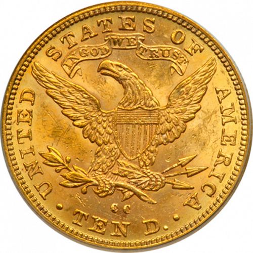 10 dollar Reverse Image minted in UNITED STATES in 1890CC (Coronet Head - New-style head, with motto)  - The Coin Database