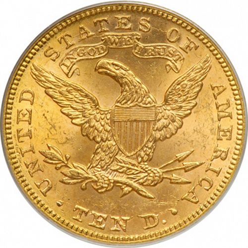 10 dollar Reverse Image minted in UNITED STATES in 1893 (Coronet Head - New-style head, with motto)  - The Coin Database