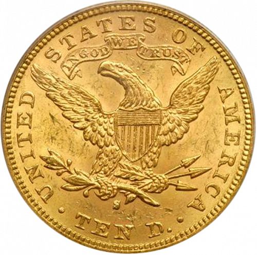 10 dollar Reverse Image minted in UNITED STATES in 1893S (Coronet Head - New-style head, with motto)  - The Coin Database