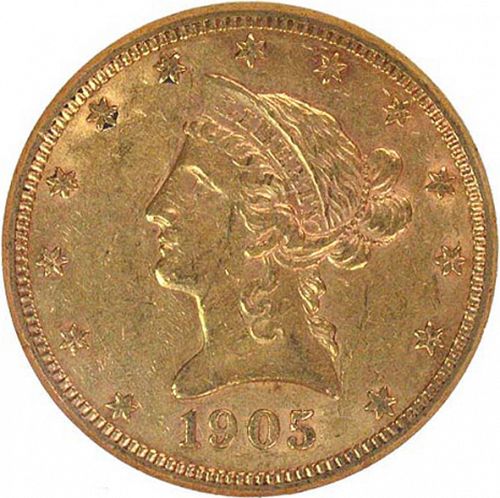 10 dollar Reverse Image minted in UNITED STATES in 1905S (Coronet Head - New-style head, with motto)  - The Coin Database