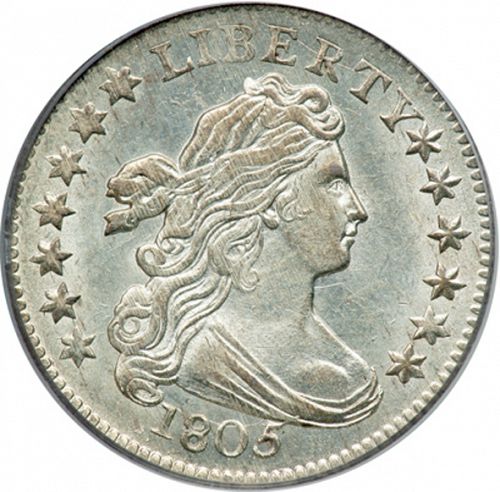 10 cent Obverse Image minted in UNITED STATES in 1805 (Draped Bust - Heraldic eagle reverse)  - The Coin Database