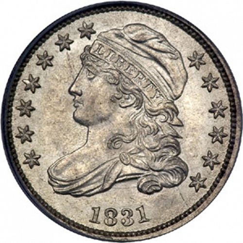 10 cent Obverse Image minted in UNITED STATES in 1831 (Lyberty Cap - Reduced size)  - The Coin Database