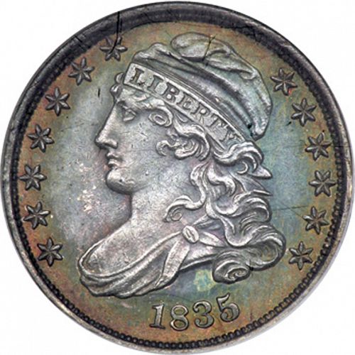 10 cent Obverse Image minted in UNITED STATES in 1835 (Lyberty Cap - Reduced size)  - The Coin Database