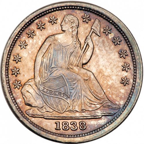 10 cent Obverse Image minted in UNITED STATES in 1838 (Seated Liberty - Stars around rim)  - The Coin Database