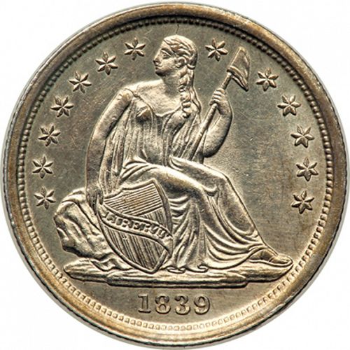 10 cent Obverse Image minted in UNITED STATES in 1839 (Seated Liberty - Stars around rim)  - The Coin Database