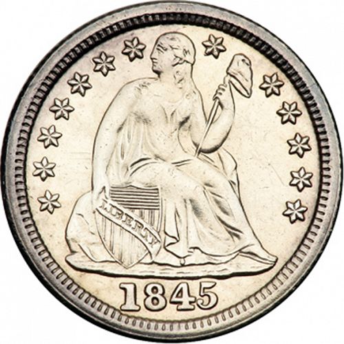 10 cent Obverse Image minted in UNITED STATES in 1845 (Seated Liberty - Drapery added to Liberty)  - The Coin Database