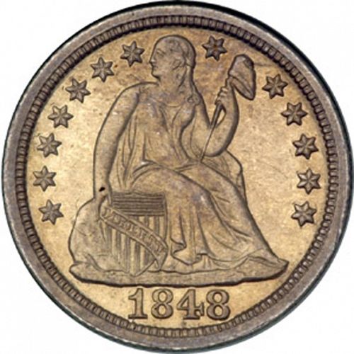 10 cent Obverse Image minted in UNITED STATES in 1848 (Seated Liberty - Drapery added to Liberty)  - The Coin Database