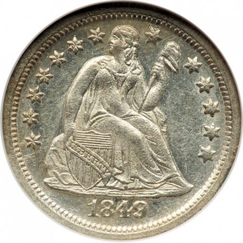 10 cent Obverse Image minted in UNITED STATES in 1849 (Seated Liberty - Drapery added to Liberty)  - The Coin Database