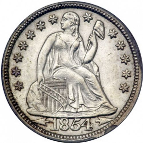 10 cent Obverse Image minted in UNITED STATES in 1854 (Seated Liberty - Arrows at date)  - The Coin Database