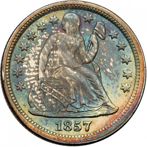 10 cent Obverse Image minted in UNITED STATES in 1857 (Seated Liberty - Arrows at date removed)  - The Coin Database