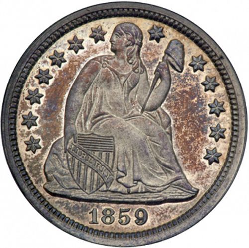 10 cent Obverse Image minted in UNITED STATES in 1859 (Seated Liberty - Arrows at date removed)  - The Coin Database