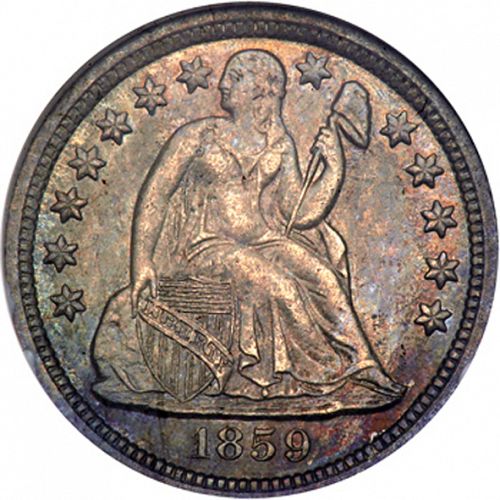 10 cent Obverse Image minted in UNITED STATES in 1859S (Seated Liberty - Arrows at date removed)  - The Coin Database