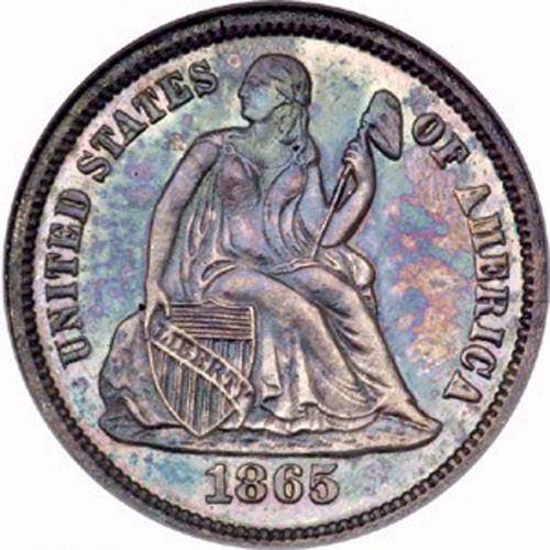 10 cent Obverse Image minted in UNITED STATES in 1865 (Seated Liberty - Obverse legende)  - The Coin Database