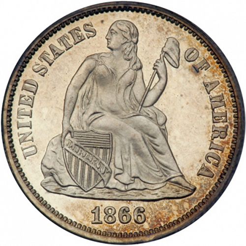 10 cent Obverse Image minted in UNITED STATES in 1866 (Seated Liberty - Obverse legende)  - The Coin Database