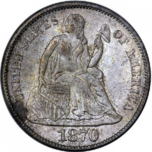 10 cent Obverse Image minted in UNITED STATES in 1870 (Seated Liberty - Obverse legende)  - The Coin Database