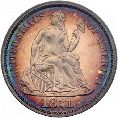 10 cent Obverse Image minted in UNITED STATES in 1871 (Seated Liberty - Obverse legende)  - The Coin Database