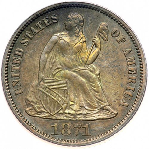 10 cent Obverse Image minted in UNITED STATES in 1871CC (Seated Liberty - Obverse legende)  - The Coin Database