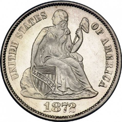 10 cent Obverse Image minted in UNITED STATES in 1872 (Seated Liberty - Obverse legende)  - The Coin Database