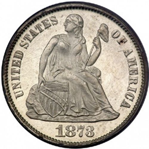 10 cent Obverse Image minted in UNITED STATES in 1873 (Seated Liberty - Obverse legende)  - The Coin Database