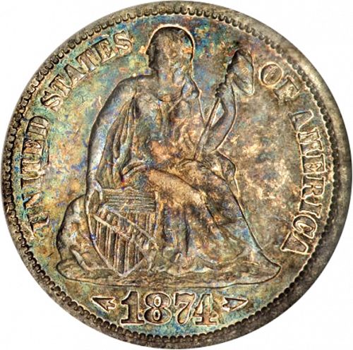 10 cent Obverse Image minted in UNITED STATES in 1874CC (Seated Liberty - Obverse legende (Arrows at date))  - The Coin Database