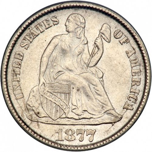 10 cent Obverse Image minted in UNITED STATES in 1877CC (Seated Liberty - Obverse legende (Arrows at date removed))  - The Coin Database